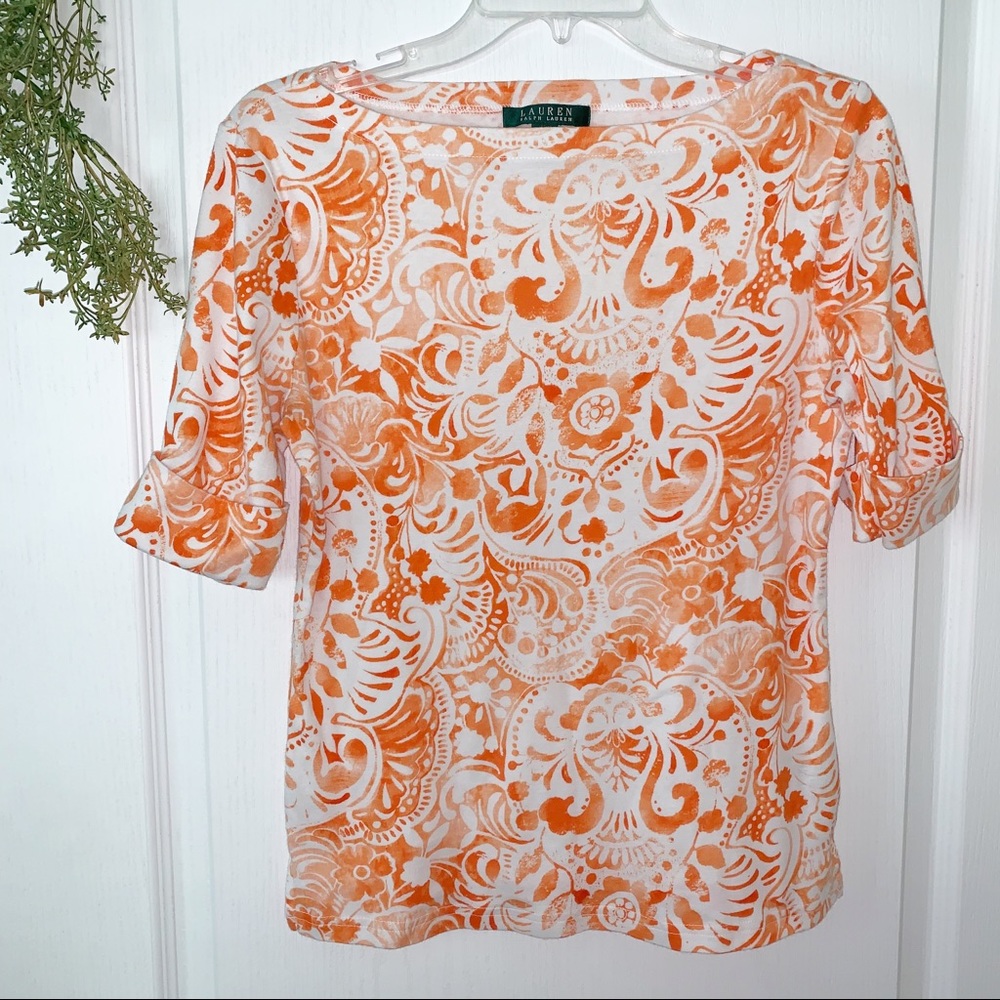 Ralph Lauren | Orange White Paisley Top